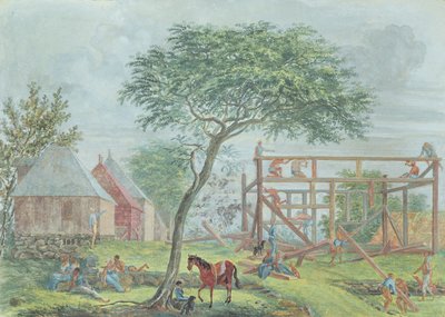 Building a house on the Ile de la Reunion, c.1810-15 by Jean Joseph Patu de Rosemont